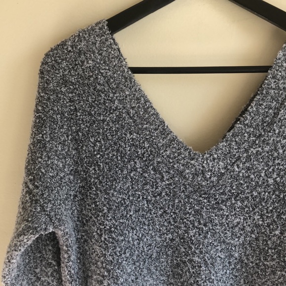 DYNAMITE | fuzzy v-neck sweater - Picture 2 of 4